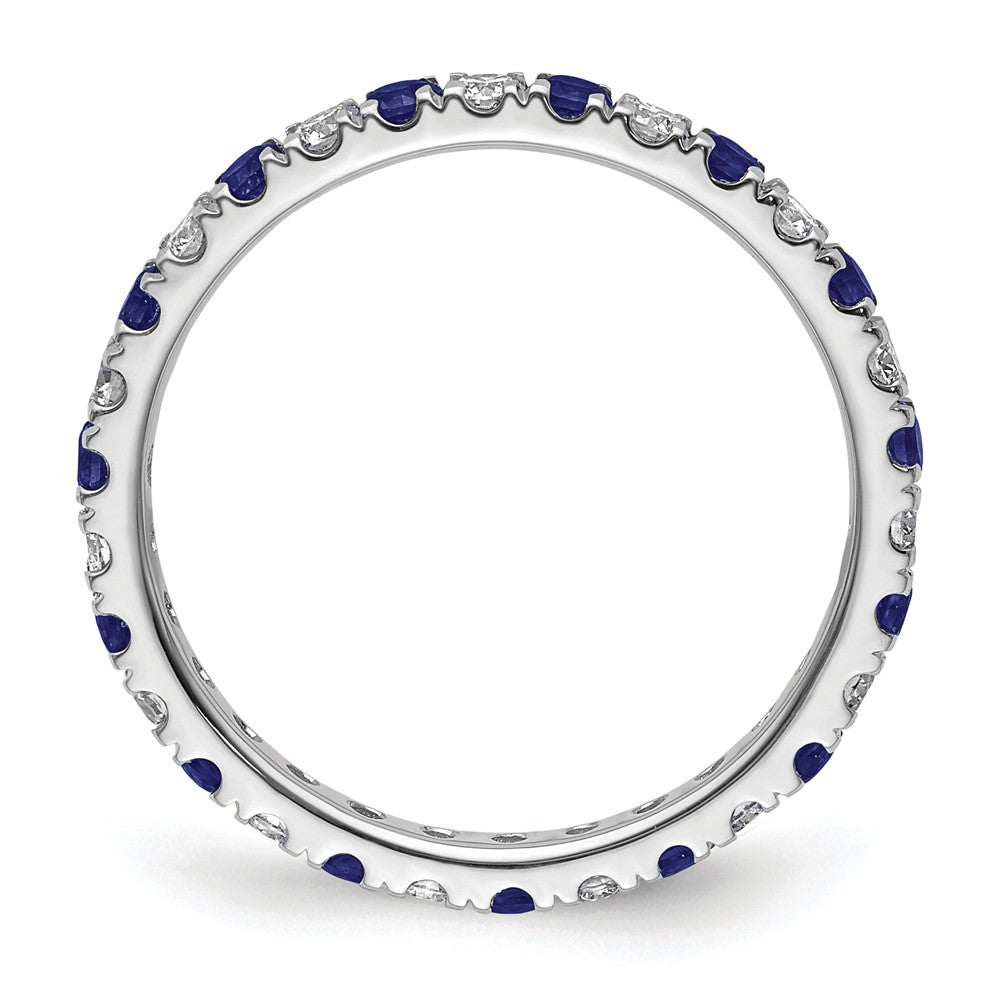 14k White Gold 3/8 carat Lab Grown Diamond VS/SI+ G+ and Lab Created Blue Sapphire Size 4.5 Eternity Band