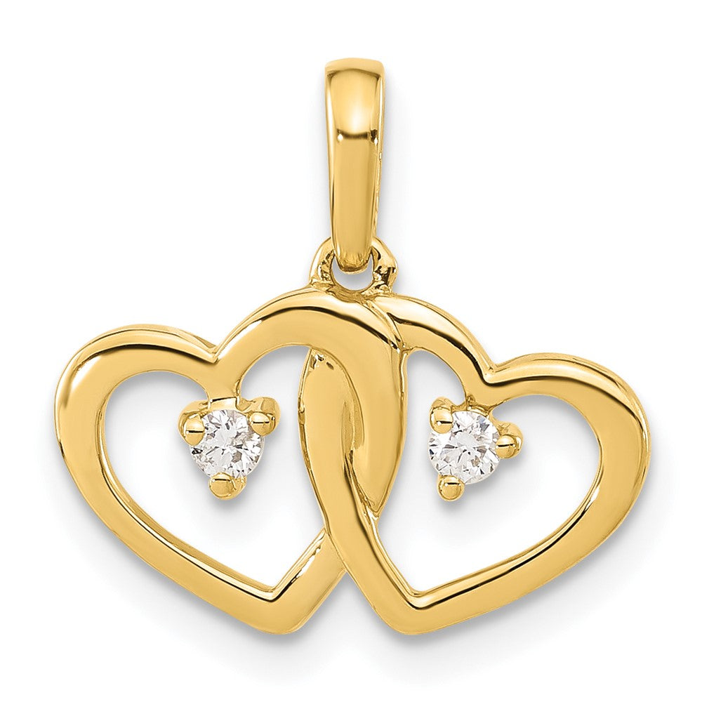 10k Polished Diamond Double Hearts Pendant