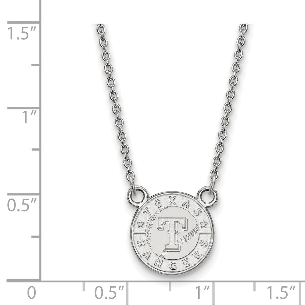 Sterling Silver Rhodium-plated MLB LogoArt Texas Rangers Small Pendant 18 inch Necklace