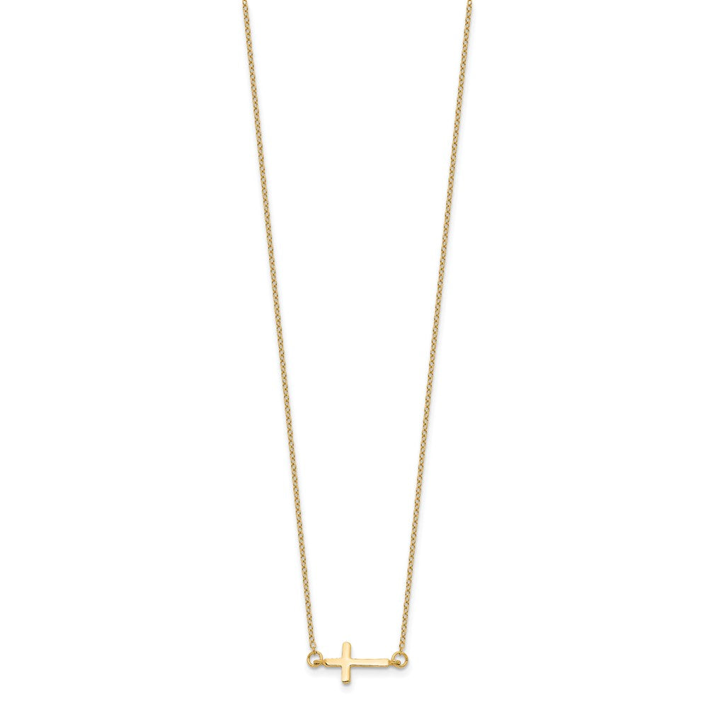Sterling Silver Gold-tone w/ 2in ext. Sideways Cross Necklace