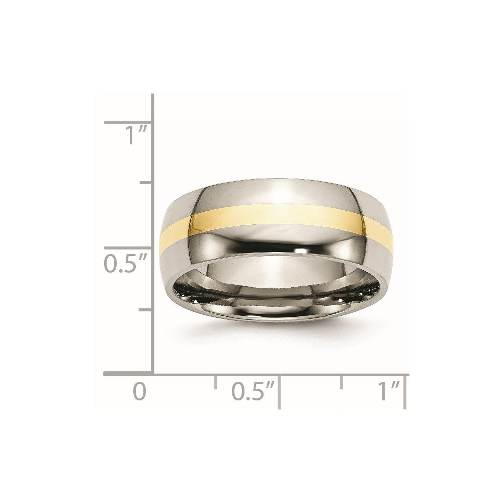 Stainless Steel w/14k Yellow Inlay Polished 8mm Band Size - 8