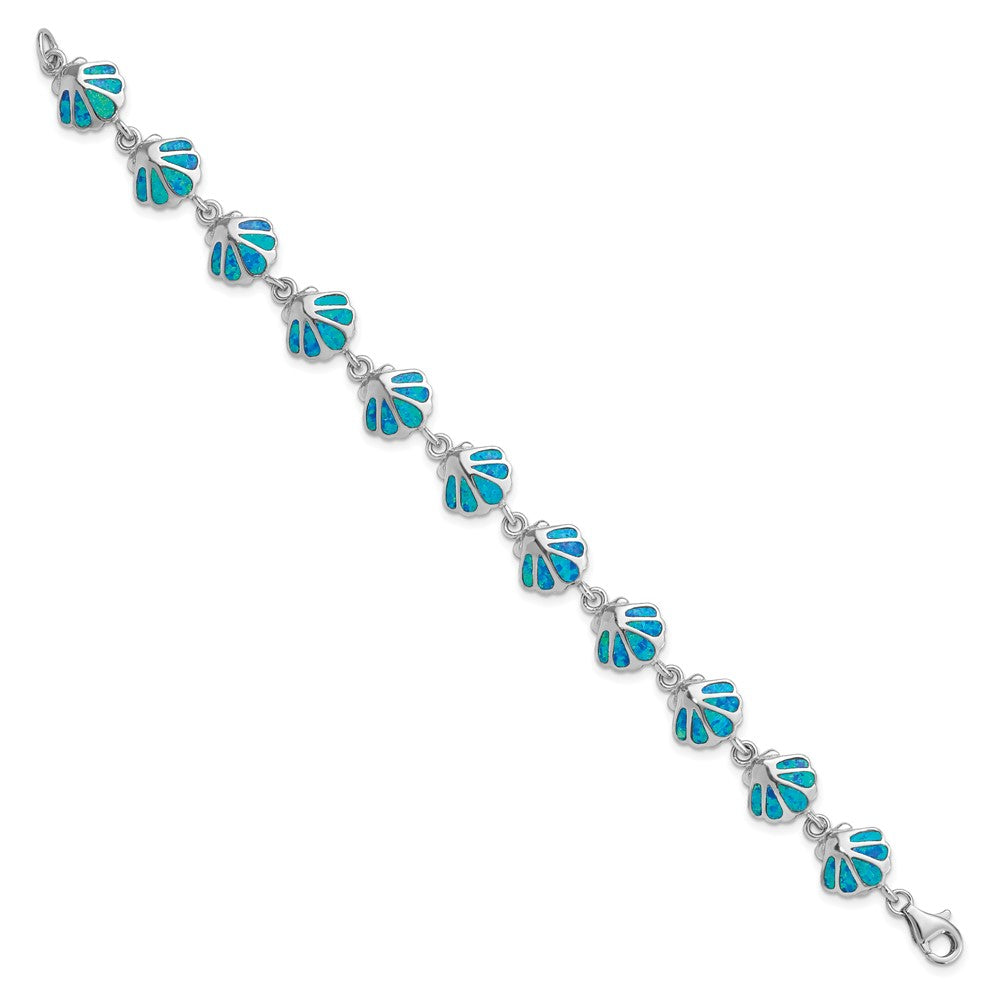 Sterling Silver Rhodium-plated 7in Created Blue Opal Inlay Shell Bracelet 7 inches