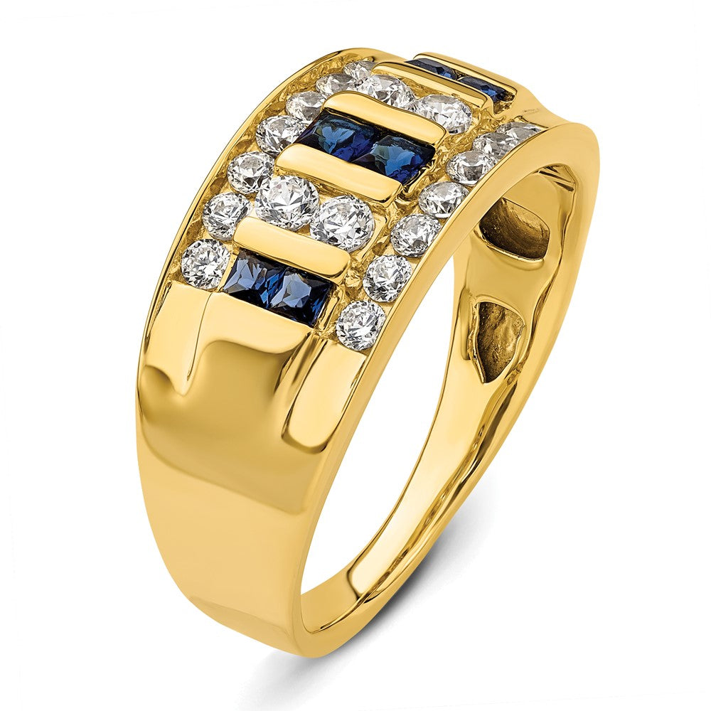IBGoodman 14k 1 1/4 carat Lab Grown Diamond VS/SI+ G+ and Lab Created Blue Sapphire Complete Men's Ring