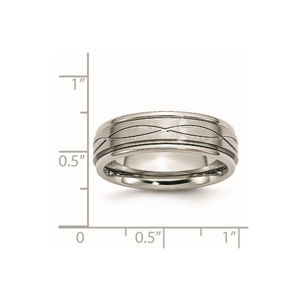 Stainless Steel Polished/Brushed Criss-cross Design 7mm Ridged Edge Band Size - 10