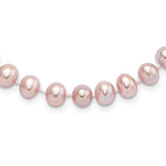 Sterling Silver Rhodium-plated 7-8mm Purple Near-Round Freshwater Cultured Pearl 18 inch Necklace 18 Inches