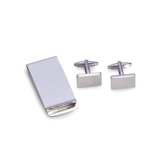 Silver Square Cufflinks and Money Clip Set