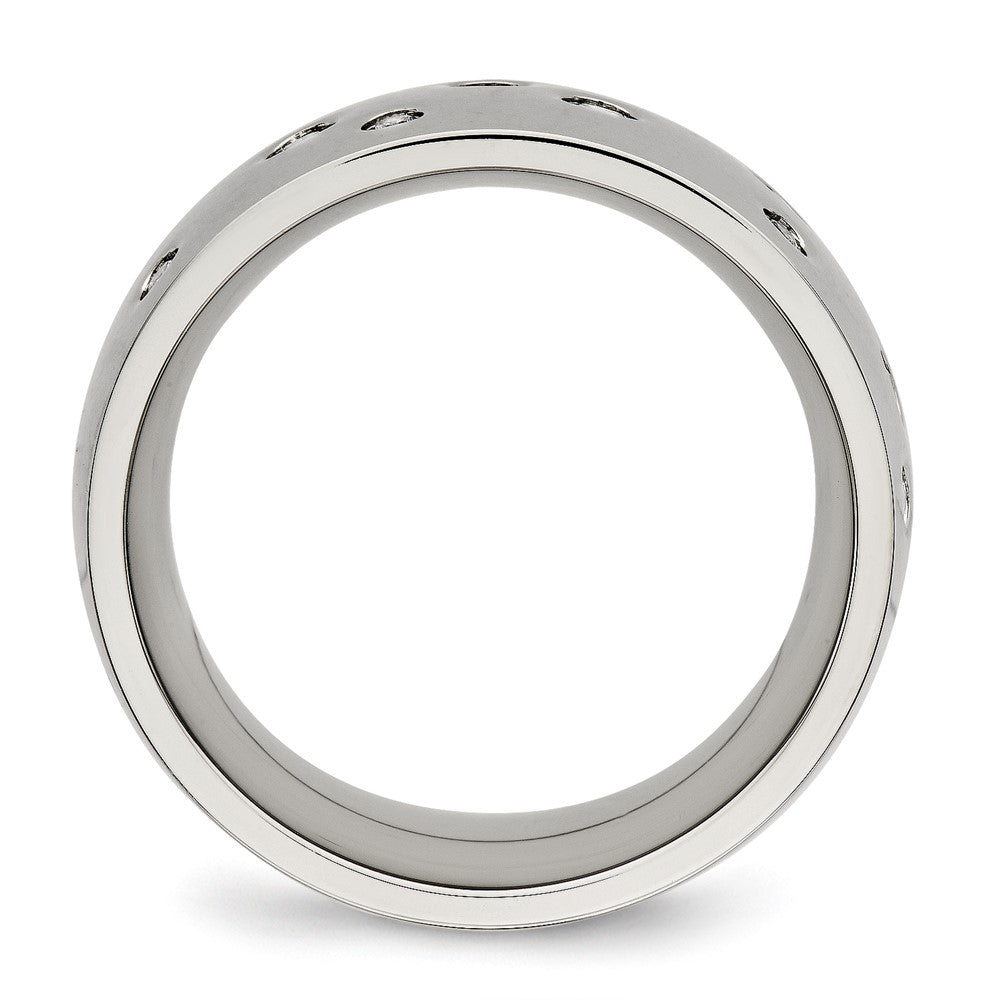 Stainless Steel Polished CZ 12mm Band Size - 6