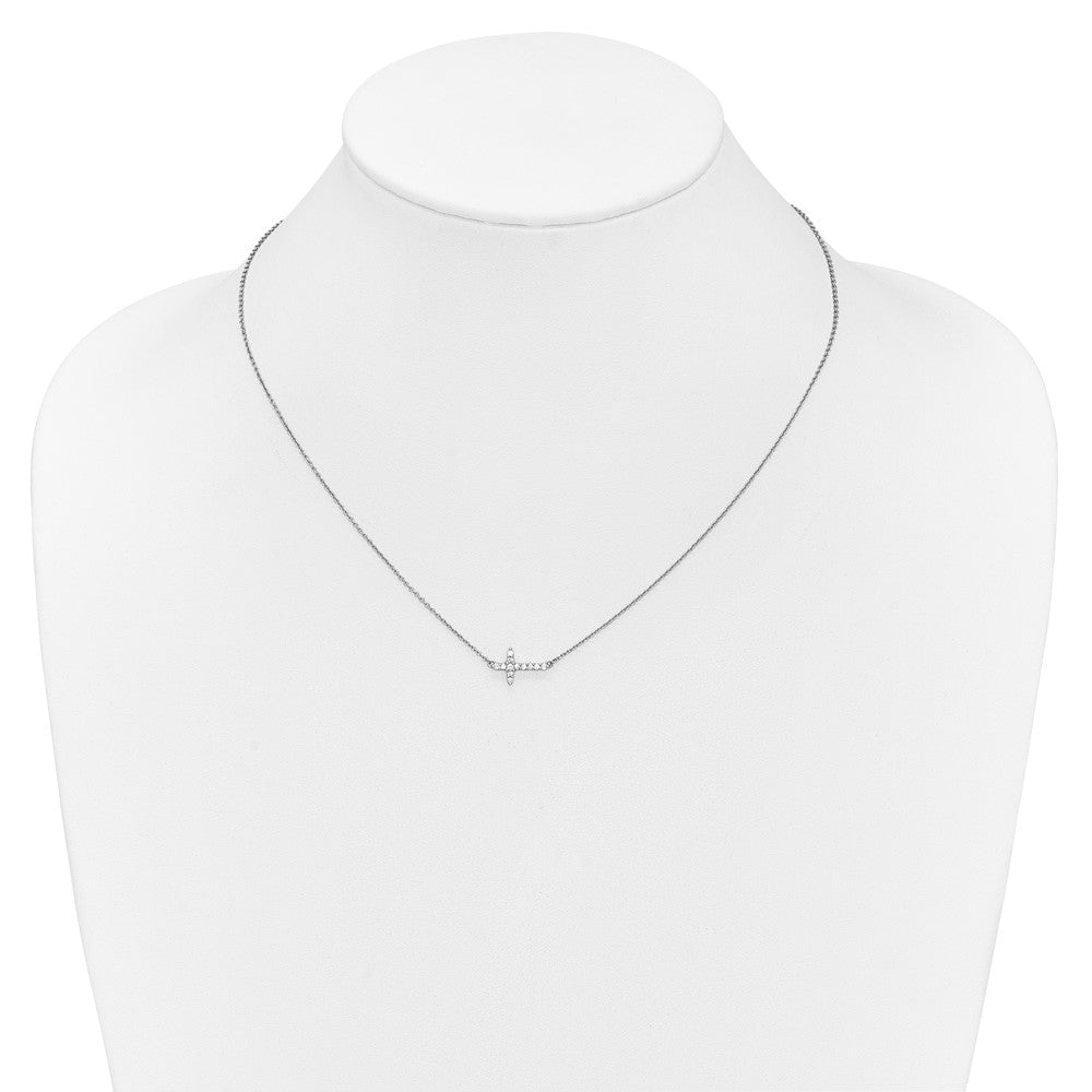 14k White Gold Diamond Sideways Cross 18in Necklace