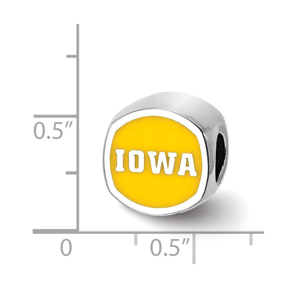 Sterling Silver Rhodium Plated U of Iowa Enamel Cushion Bead Charm