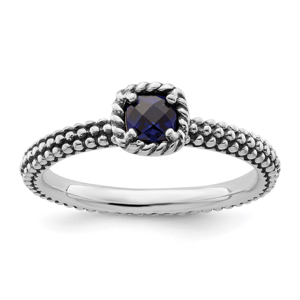 Sterling Silver Stackable Expressions Polished Cr. Sapphire Ring Size -5