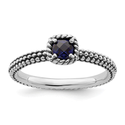 Sterling Silver Stackable Expressions Polished Cr. Sapphire Ring Size -5