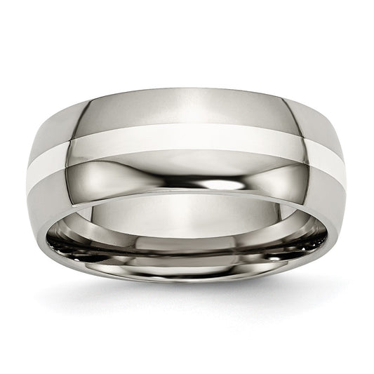 Titanium Polished w/Sterling Silver Inlay 8mm Band Size - 8.5