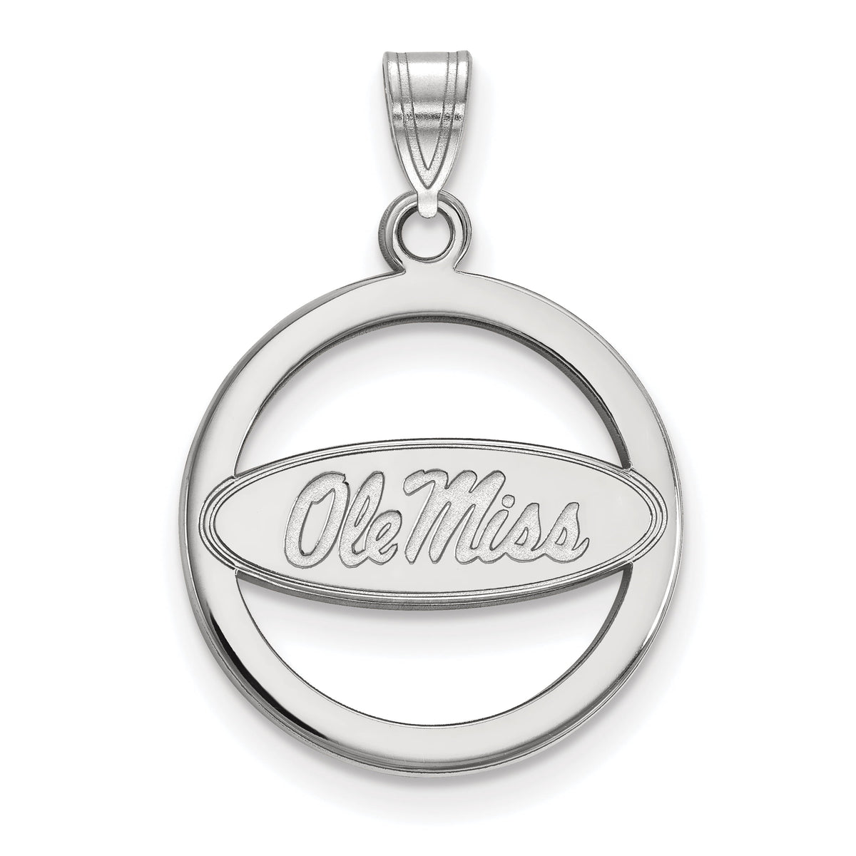Sterling Silver Rhodium-plated LogoArt University of Mississippi Ole Miss Medium Circle Pendant Q-SS033UMS