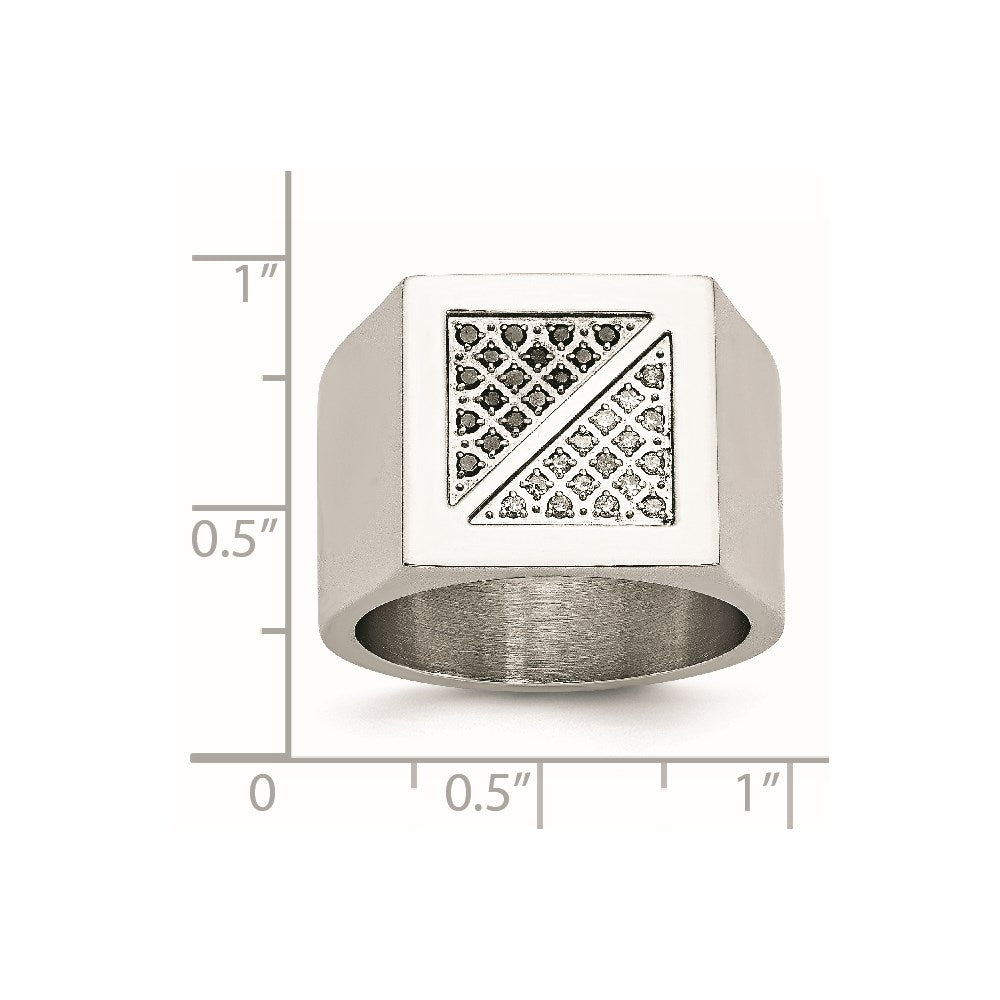 Stainless Steel Polished 1/4ct Black & White Diamond Ring Size - 9