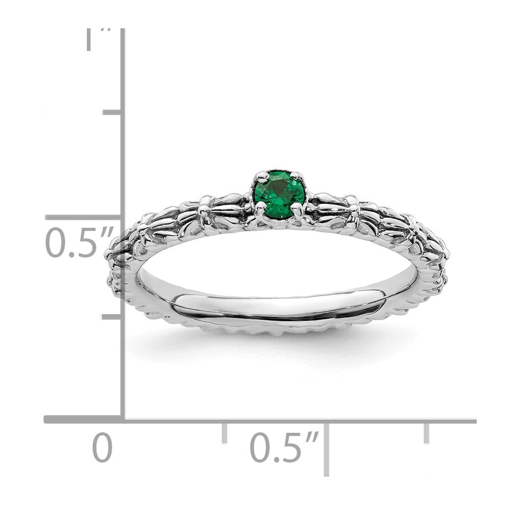 Sterling Silver Stackable Expressions Created Emerald Single Stone Ring Size -8