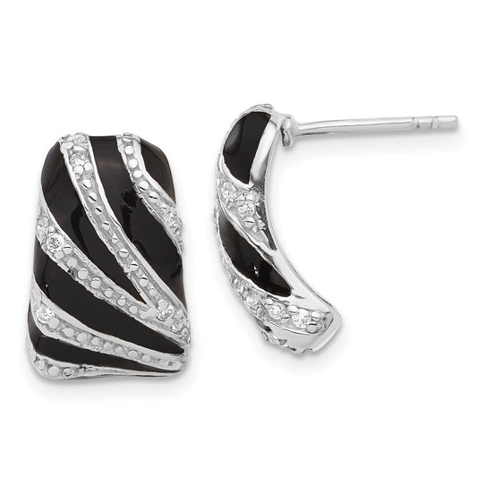 Sterling Silver Polished CZ & Enamel Post Dangle Earrings