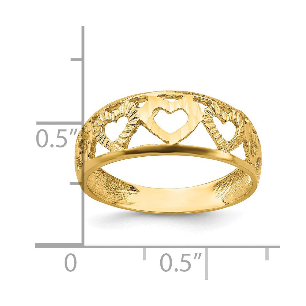 14k Diamond-cut 5 Heart Ring size 6