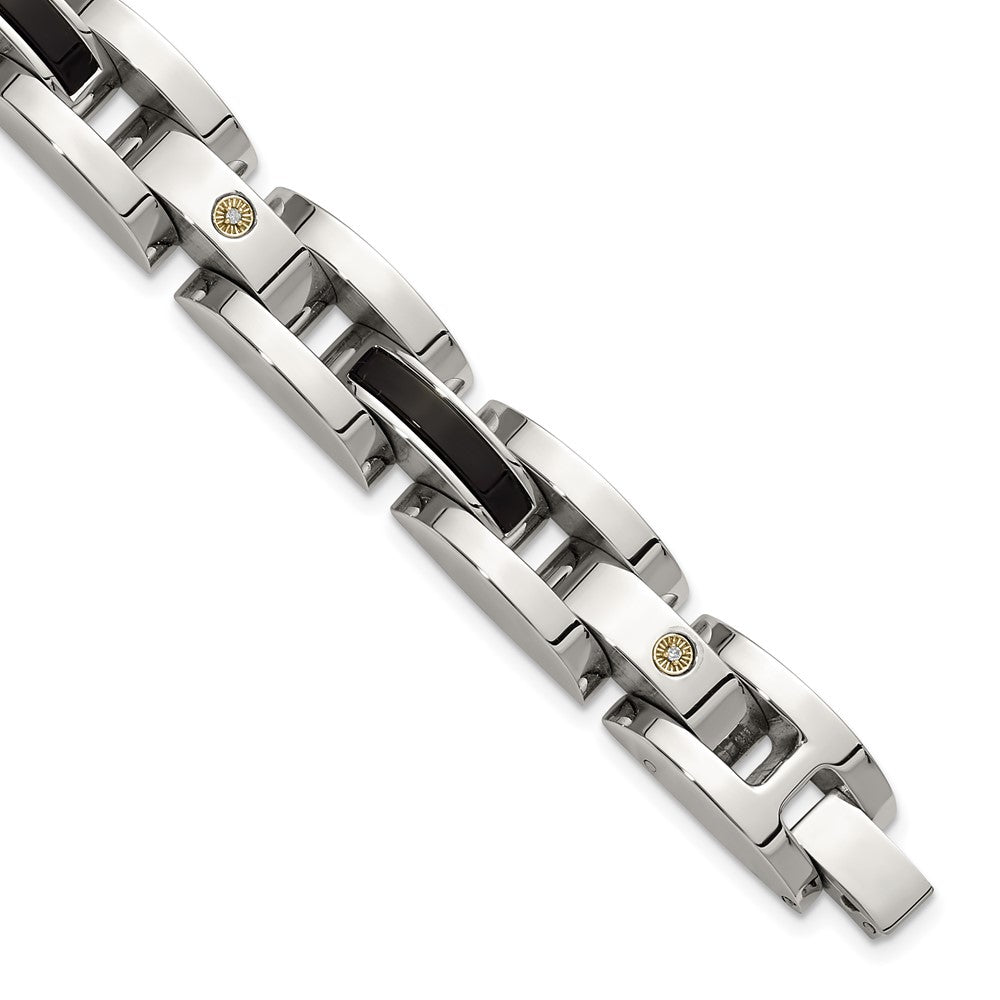 Chisel Stainless Steel Polished with .03ct Diamond and Onyx 8.25 inch Link Bracelet 8.25 inches