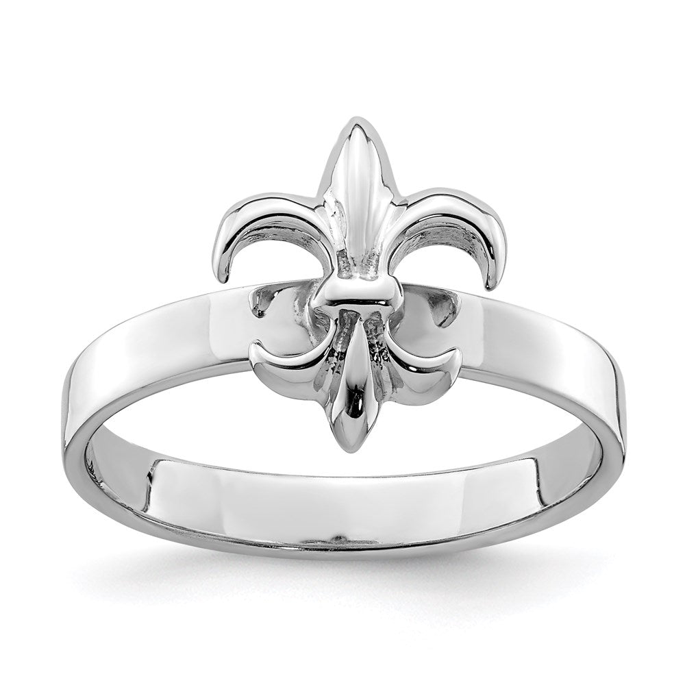 Sterling Silver Rhodium-plated 3mm Fleur De Lis Ring