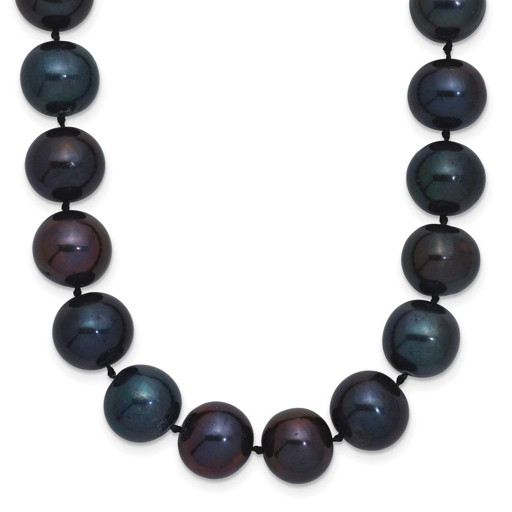 Sterling Silver Rhodium-plated 10-11mm Black Near-Round Freshwater Cultured Pearl 18 inch Necklace 18 Inches