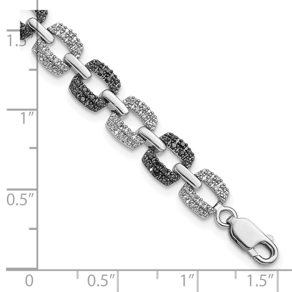 White Night Sterling Silver Rhodium-plated Black and White Diamond 7.5 Inch Bracelet 7.5 inches