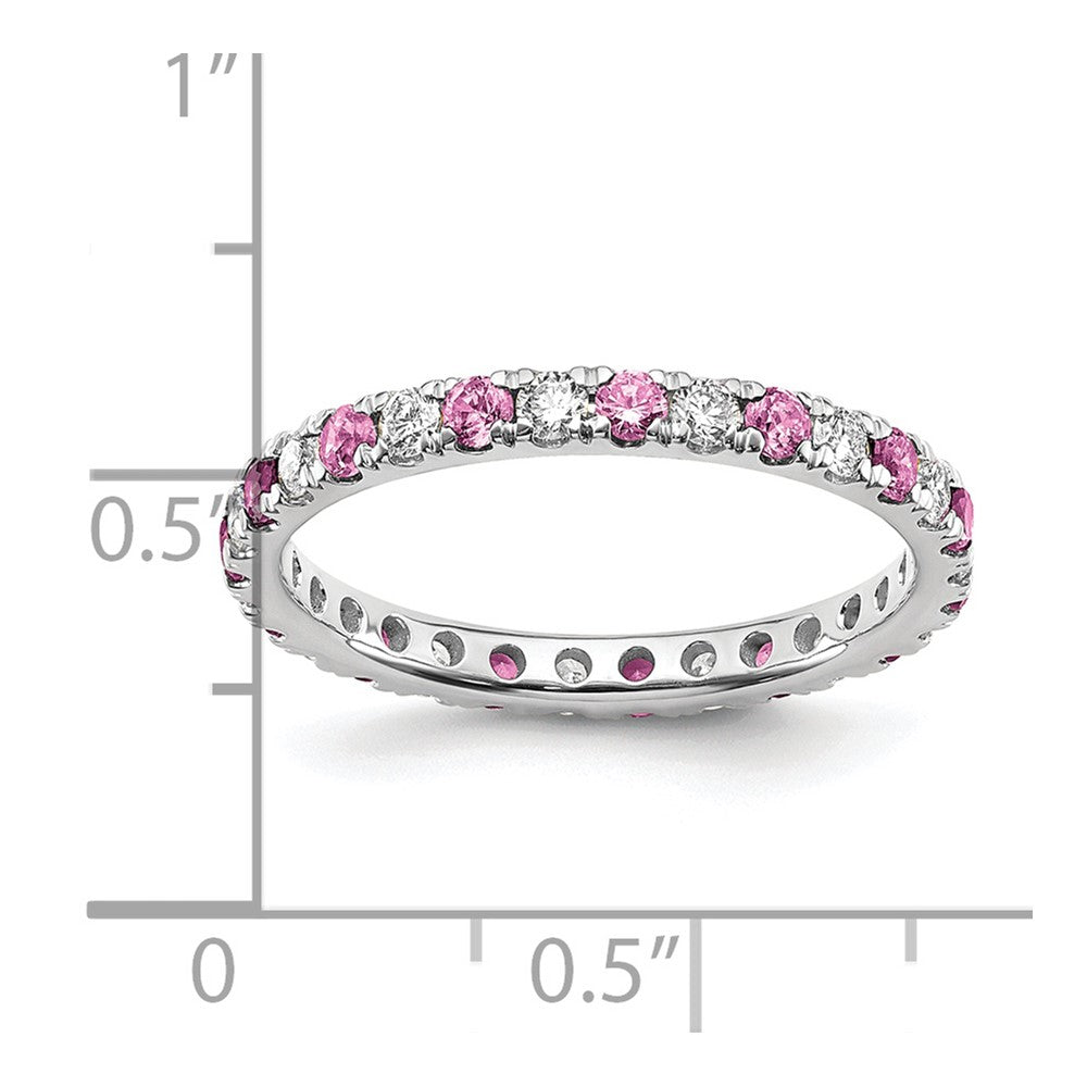 14k White Gold 3/8 carat Lab Grown Diamond VS/SI+ G+ and Lab Created Pink Sapphire Size 4 Eternity Band