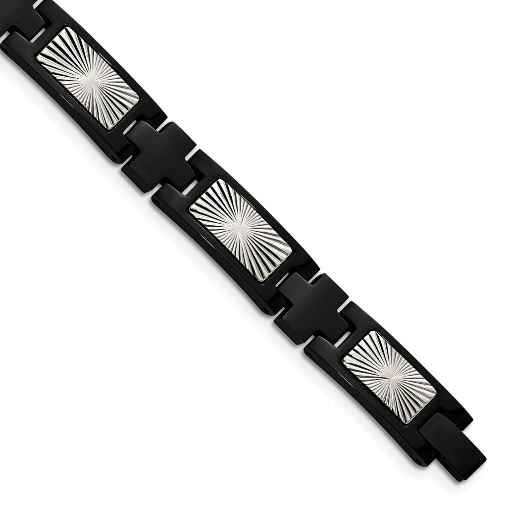 Stainless Steel Polished and Textured Black IP-plated 8.5in Bracelet 8.5 inches