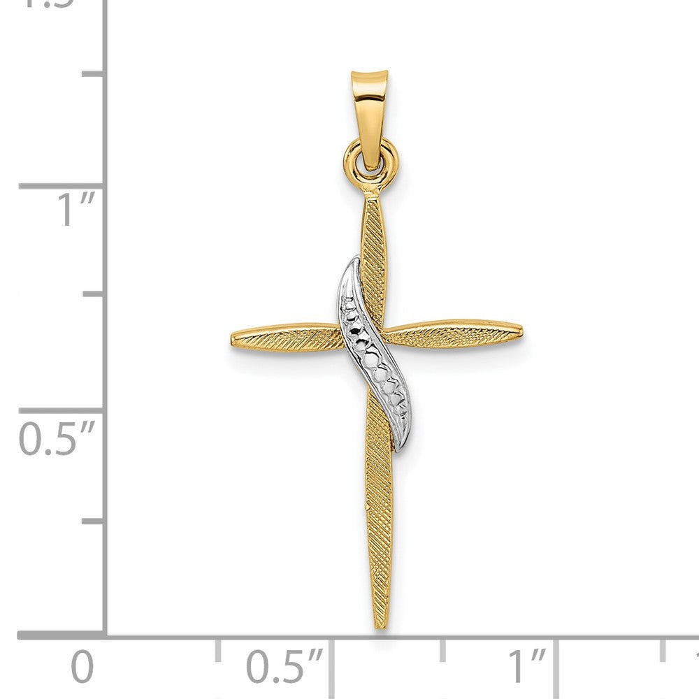 14k Two-tone Polished and Satin Solid Methodist Cross Pendant