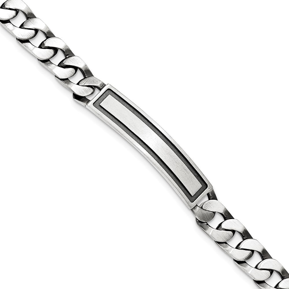 Sterling Silver Antiqued Satin  Curb Link ID Bracelet 8.5 inches