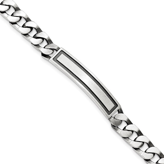 Sterling Silver Antiqued Satin  Curb Link ID Bracelet 8.5 inches
