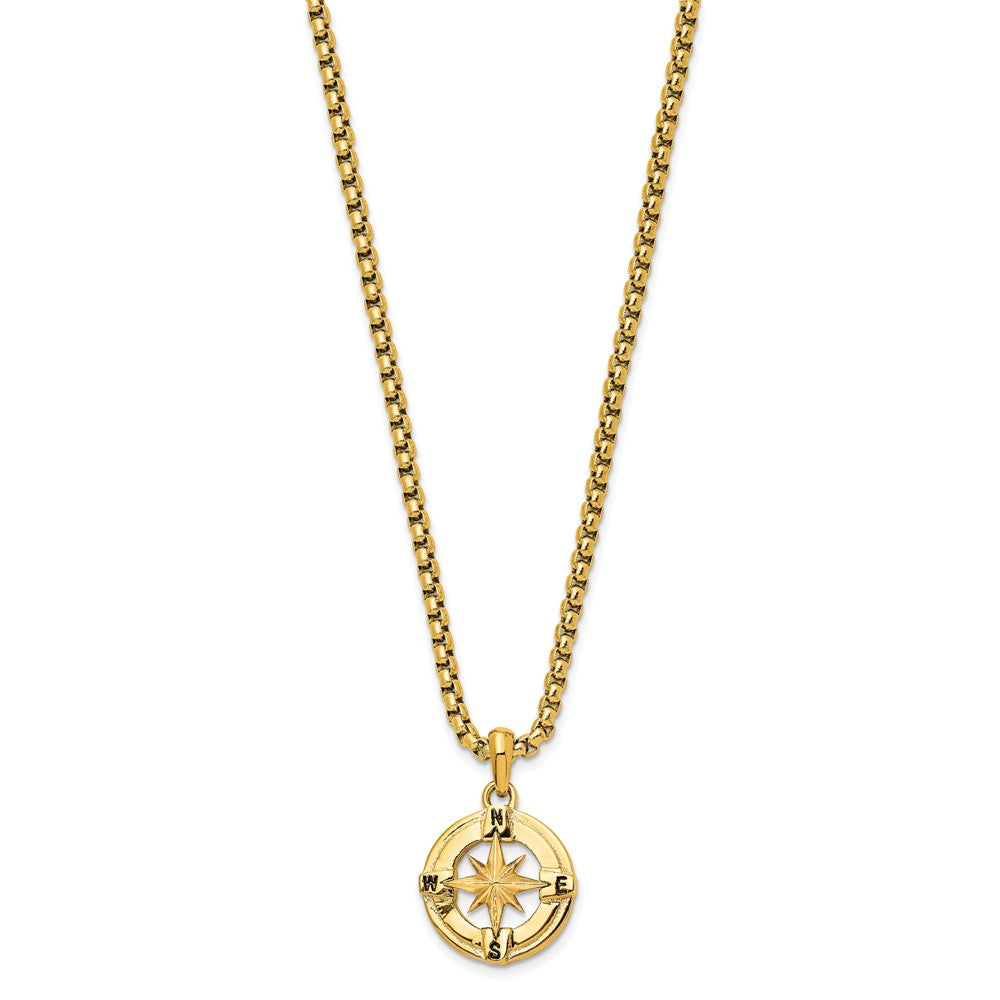 Stainless Steel Polished Yellow IP-plated Compass 22in Necklace