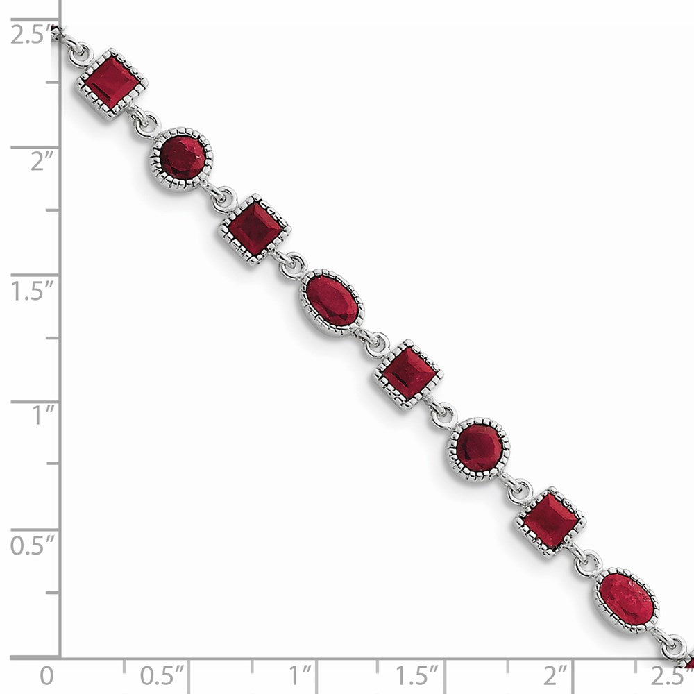 Sterling Silver Rhodium-plated Ruby Bracelet 7 inches
