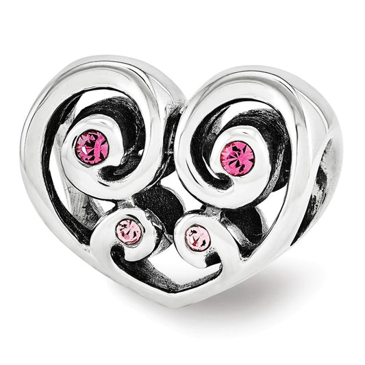 Sterling Silver Reflections Pink Crystal Twin Heart Bead