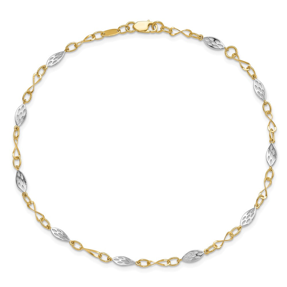 14K Two-tone Polished with 1in ext. Anklet