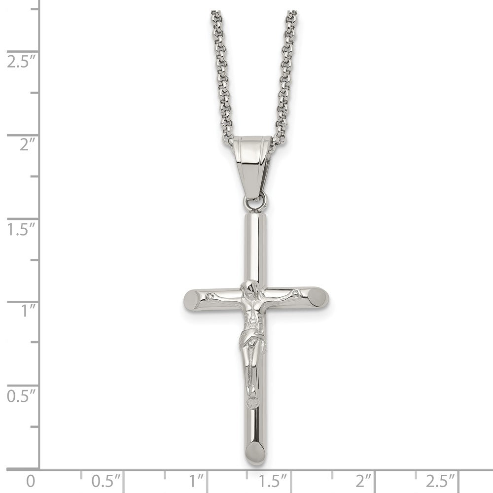 Stainless Steel Polished Crucifix 22in Necklace