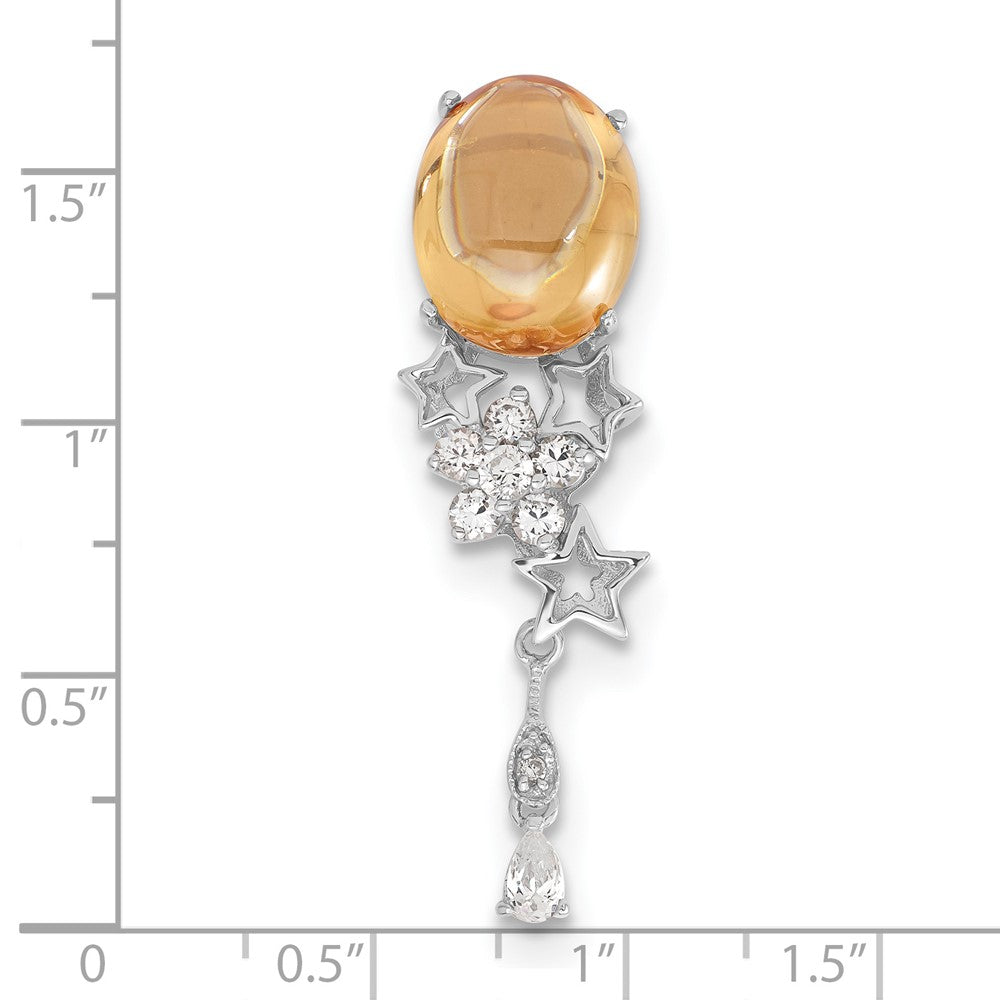 Sterling Silver Orange & Clear CZ Flower & Stars Dangle Chain Slide