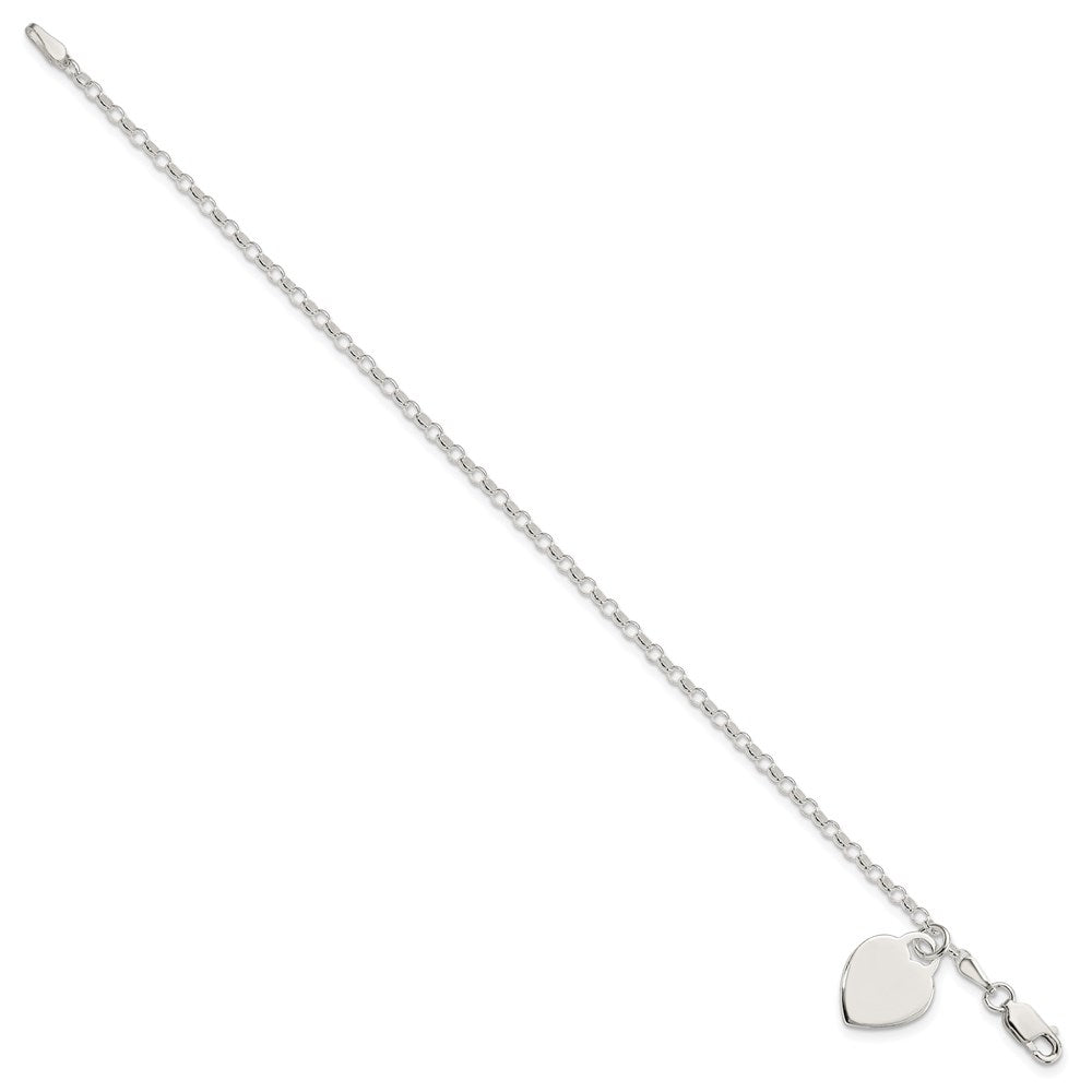Sterling Silver Engraveable Heart Charm Bracelet 7.25 inches