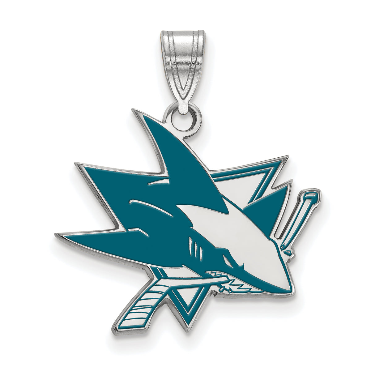 LogoArt NHL San Jose Sharks Sterling Silver Large Enamel Pendant