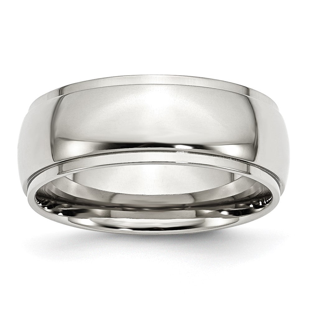 Stainless Steel Polished 8mm Ridged Edge Band Size - 7