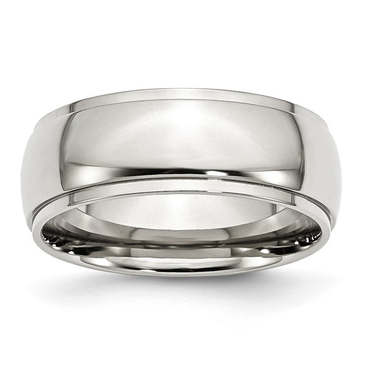 Stainless Steel Polished 8mm Ridged Edge Band Size - 7