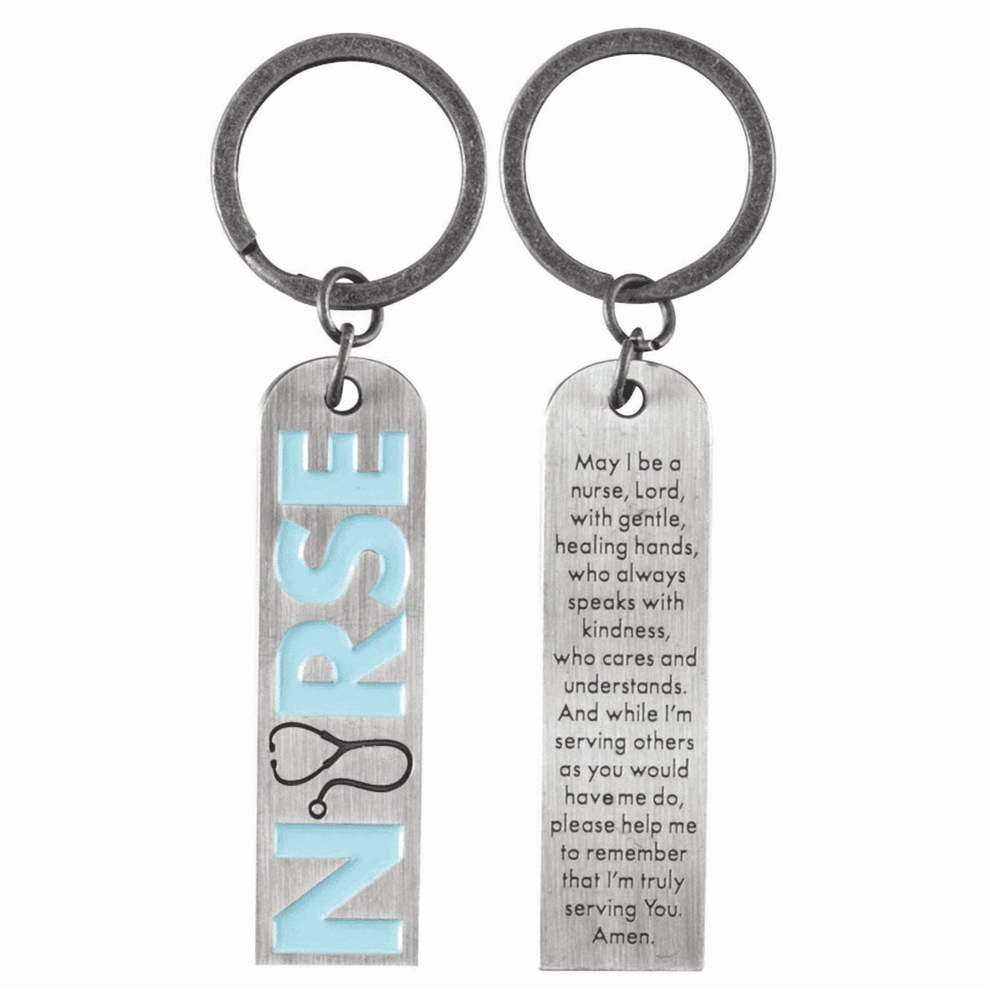 Nurse's Prayer 3.5 Inch Burnished Silver Tone Metal Keychain