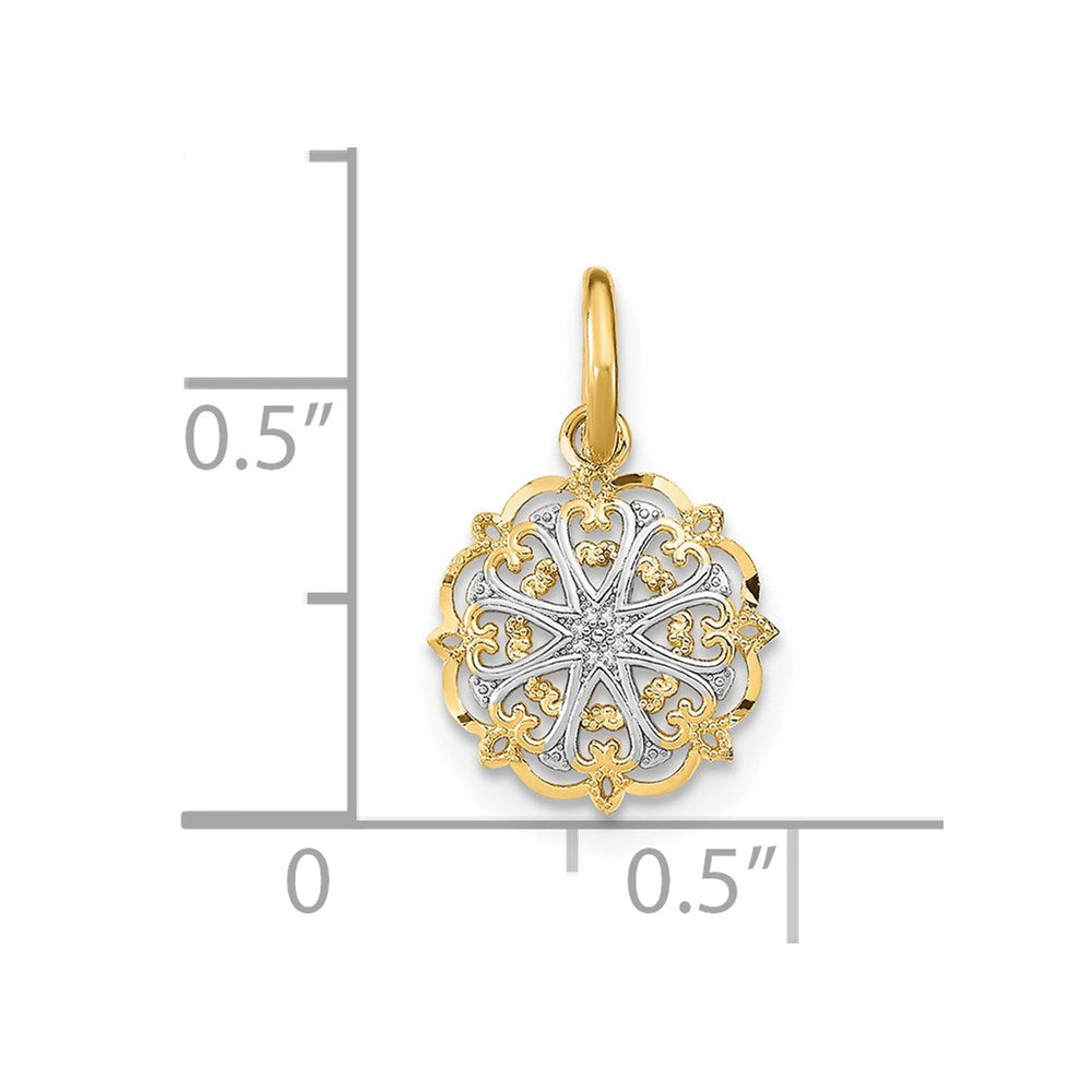 14K w/Rhodium Filigree Hearts Charm