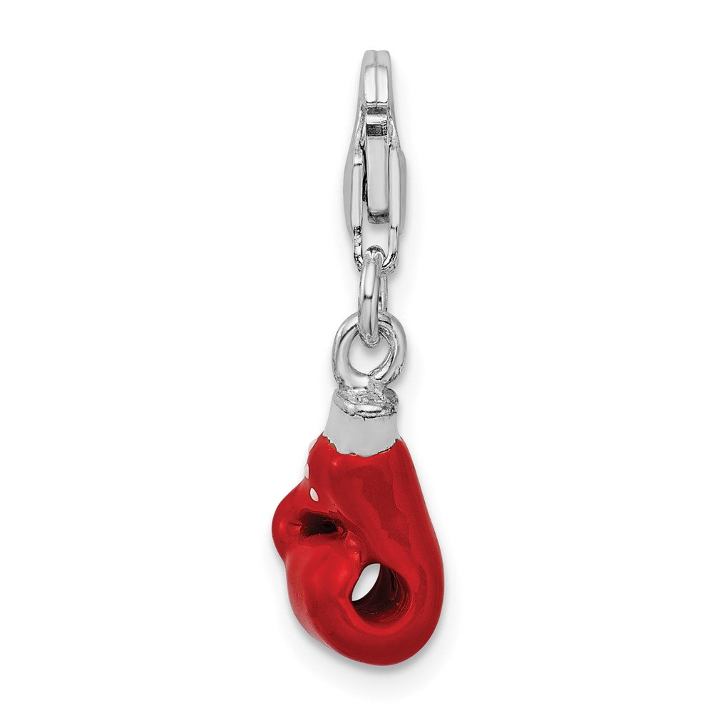 Amore La Vita Sterling Silver Rhodium-plated Polished 3-D Enameled Boxing Glove Charm with Fancy Lobster Clasp