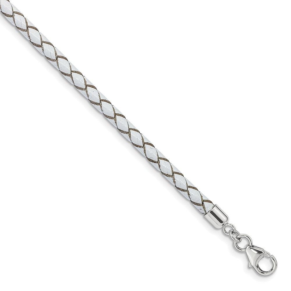 Sterling Silver Reflections White Leather Rhodium-plated 14 inch with a 2 inch extention Choker/Wrap Bracelet 14 inches