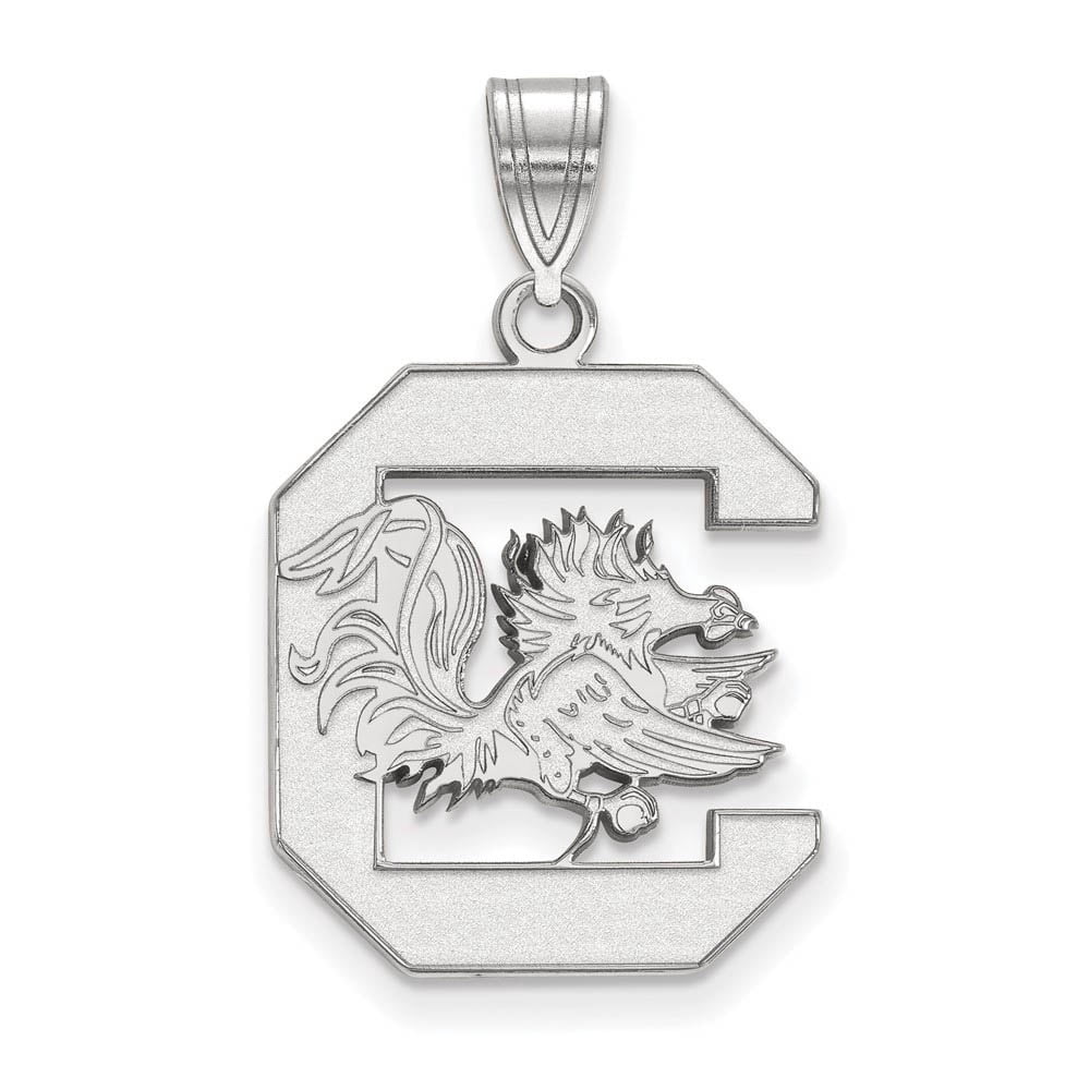 Sterling Silver Rhodium-plated LogoArt University of South Carolina Large Pendant Q-SS004USO