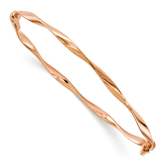 14K Rose Gold Polished Twisted Hinged Bangle 7  inches