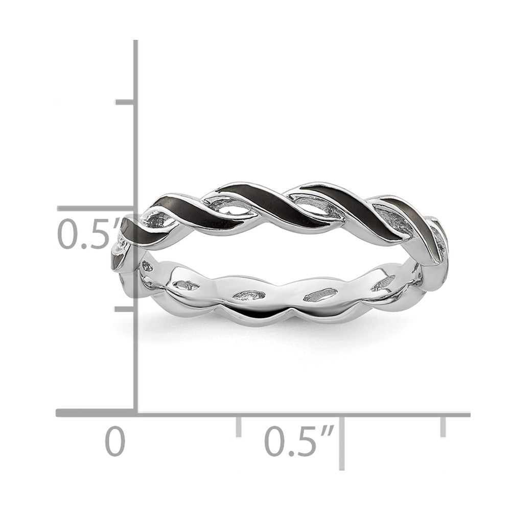 Sterling Silver Stackable Expressions Black Enamel Ring Size -8