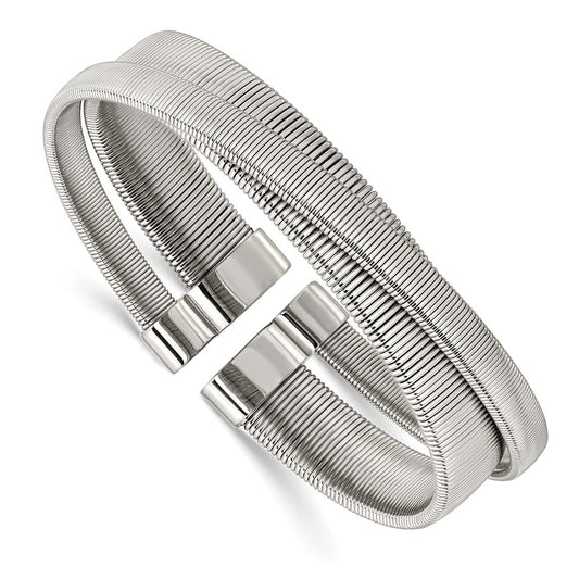 Stainless Steel Polished and Textured Moveable Cuff Bracelet