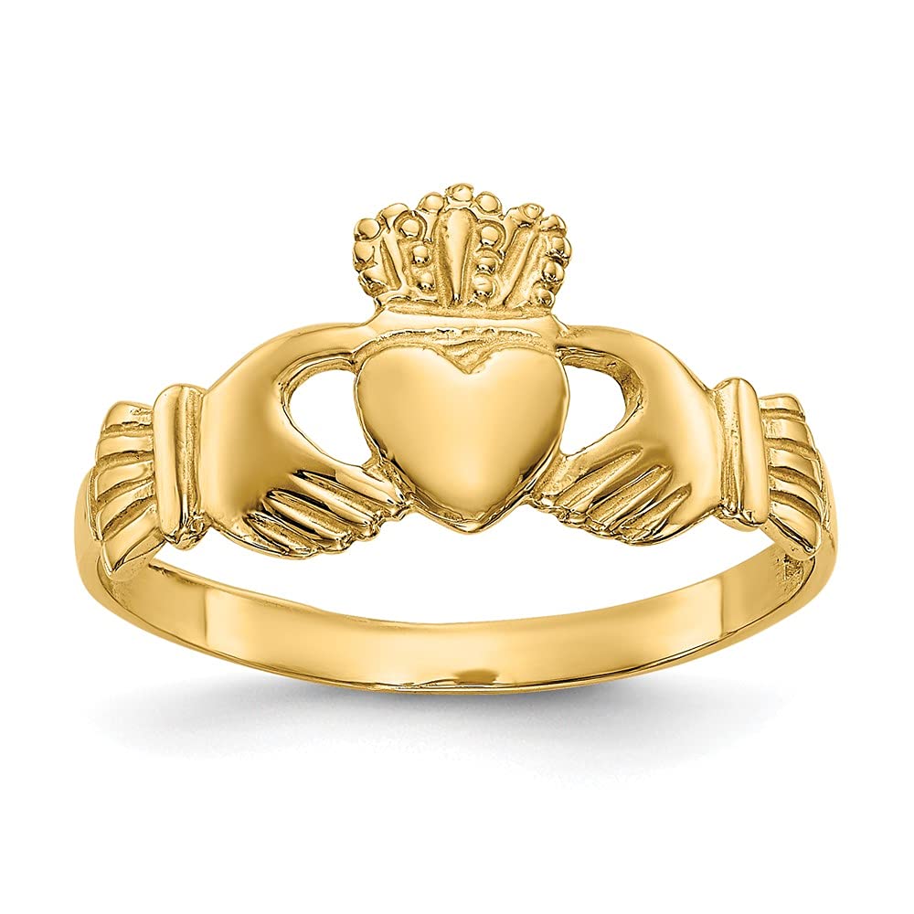 14k Polished Ladies Claddagh Ring Size 7