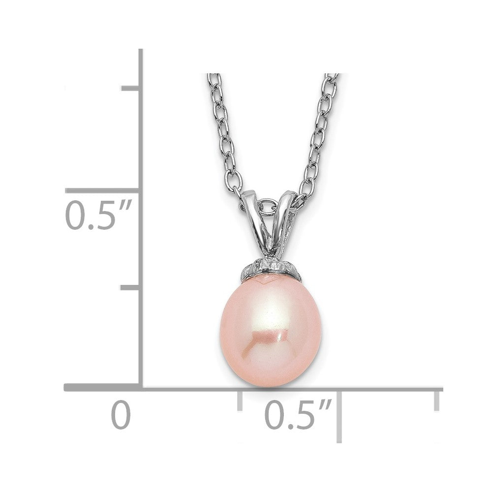 Sterling Silver Madi K Rhodium-plated 6-7mm Pink Rice Freshwater Cultured Pearl 14 inch Necklace 14 Inches